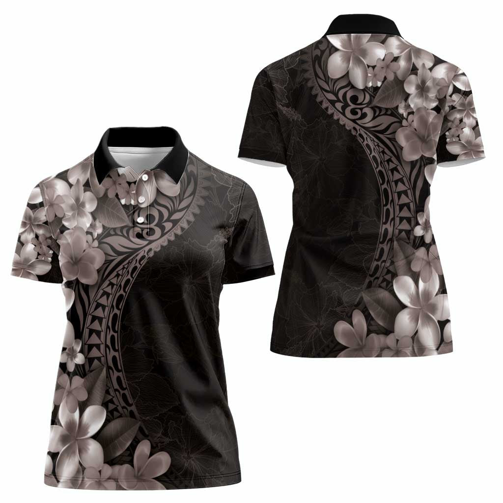 Hawaiian Plumeria-Polynesian Art Tattoo Grayscale Color Women Polo Shirt