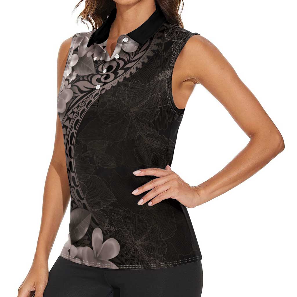 Hawaiian Plumeria-Polynesian Art Tattoo Grayscale Color Women Sleeveless Polo Shirt