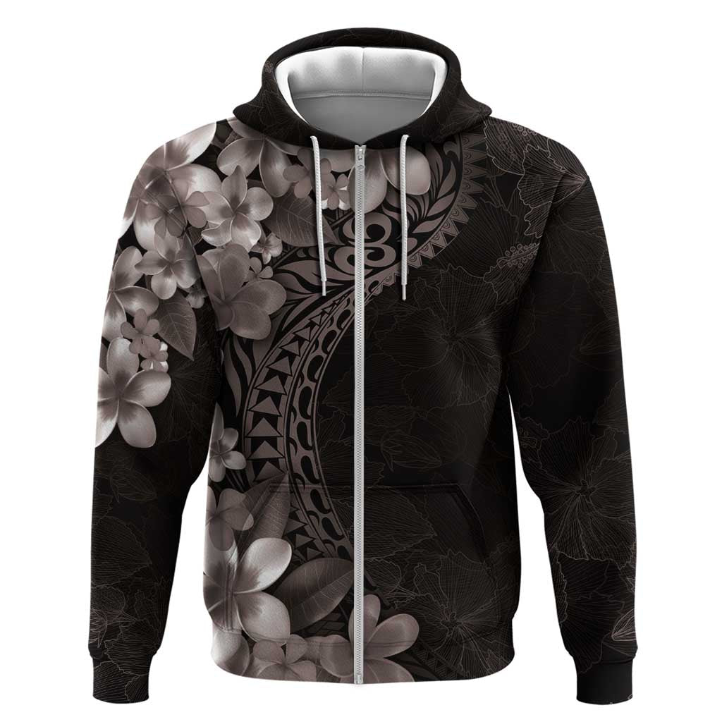 Hawaiian Plumeria-Polynesian Art Tattoo Grayscale Color Zip Hoodie LT03 Zip Hoodie Gray - Polynesian Pride