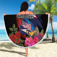 American Samoa and United States Together Beach Blanket National Flag with Eagle-Hibiscus and Rose