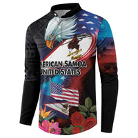 American Samoa and United States Together Button Sweatshirt National Flag with Eagle-Hibiscus and Rose