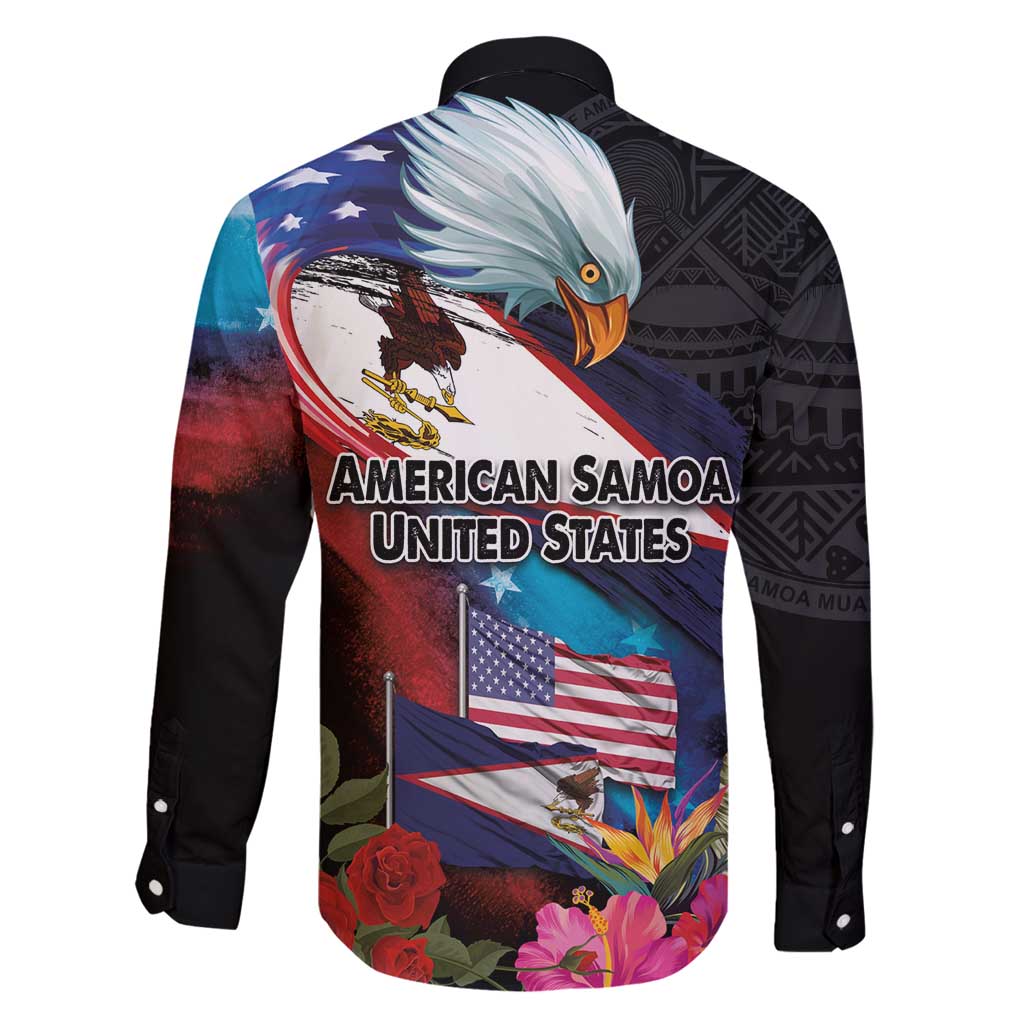American Samoa and United States Together Family Matching Tank Maxi Dress and Hawaiian Shirt National Flag with Eagle-Hibiscus and Rose
