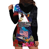 American Samoa and United States Together Hoodie Dress National Flag with Eagle-Hibiscus and Rose
