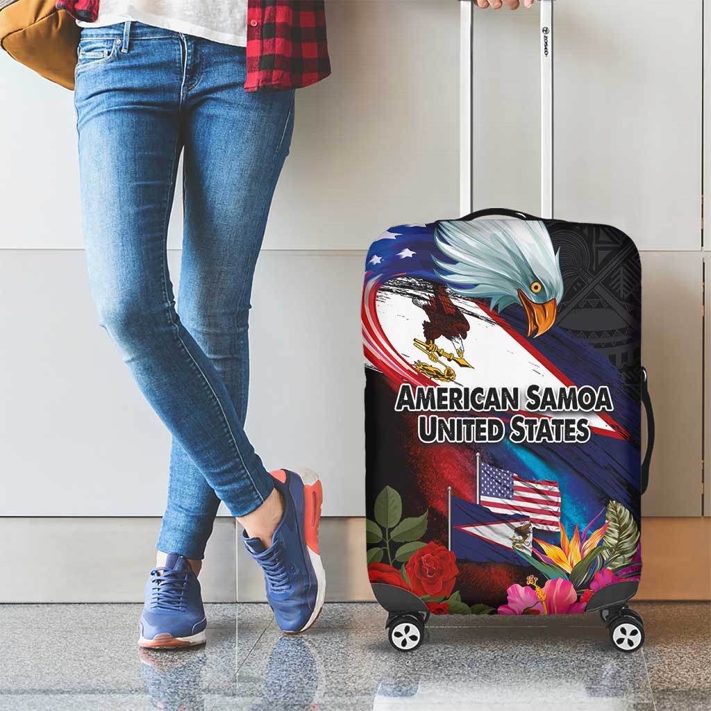 American Samoa and United States Together Luggage Cover National Flag with Eagle-Hibiscus and Rose