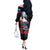 American Samoa and United States Together Off The Shoulder Long Sleeve Dress National Flag with Eagle-Hibiscus and Rose