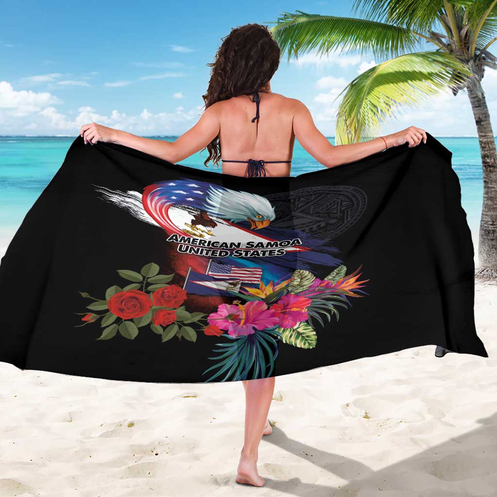 American Samoa and United States Together Sarong National Flag with Eagle-Hibiscus and Rose