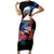 American Samoa and United States Together Short Sleeve Bodycon Dress National Flag with Eagle-Hibiscus and Rose