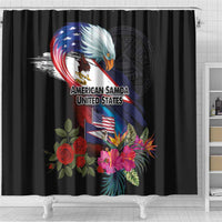American Samoa and United States Together Shower Curtain National Flag with Eagle-Hibiscus and Rose