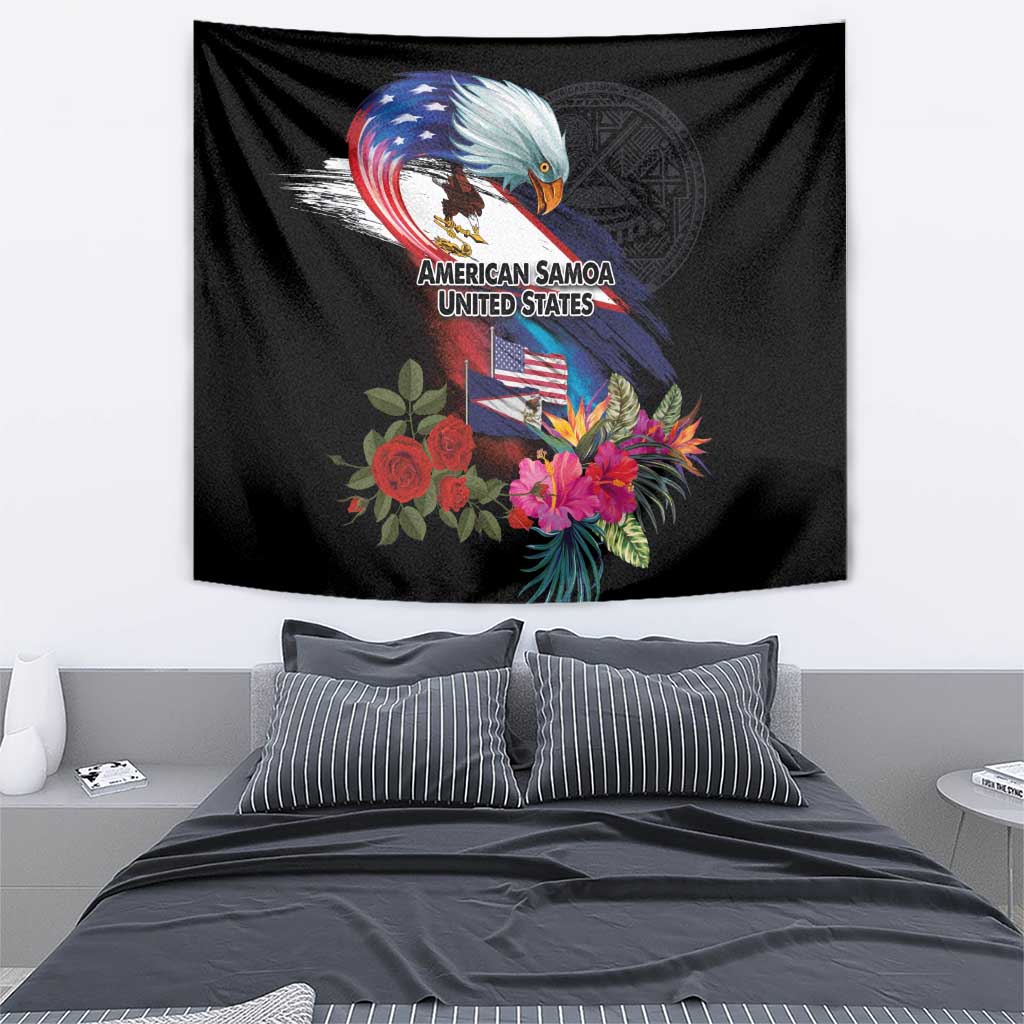 American Samoa and United States Together Tapestry National Flag with Eagle-Hibiscus and Rose