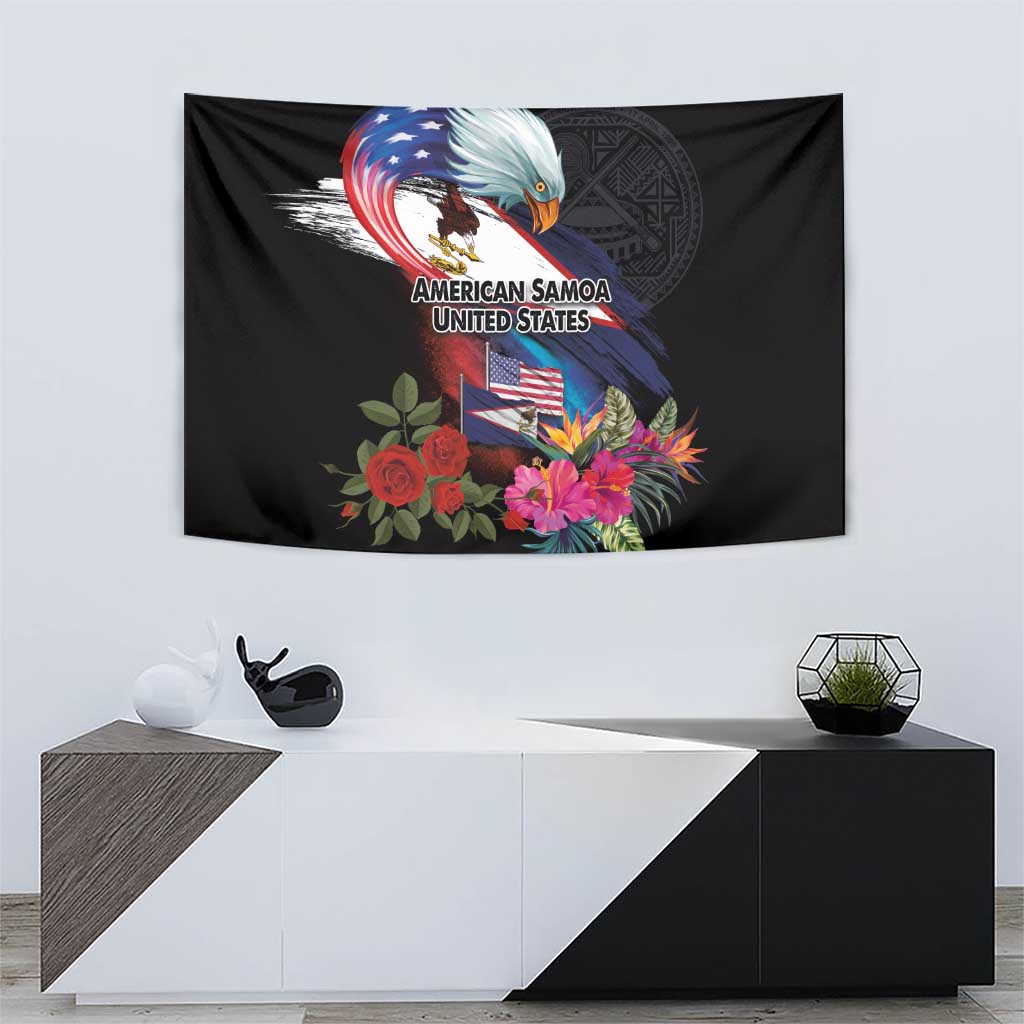 American Samoa and United States Together Tapestry National Flag with Eagle-Hibiscus and Rose