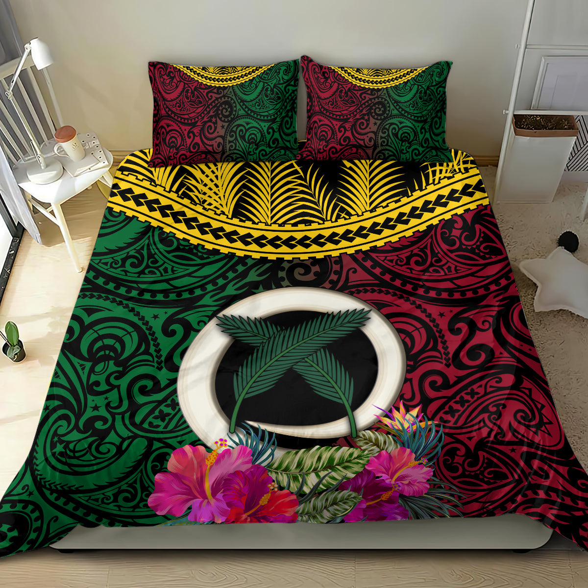 Vanuatu 44th Anniversary Independence Day Bedding Set Boars Tusk and Namele Plant LT03