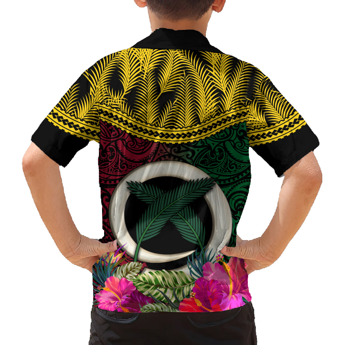 Vanuatu 44th Anniversary Independence Day Family Matching Puletasi and Hawaiian Shirt Boars Tusk and Namele Plant LT03 - Polynesian Pride