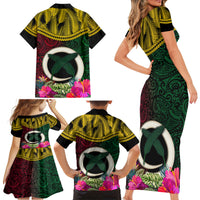 Vanuatu 44th Anniversary Independence Day Family Matching Short Sleeve Bodycon Dress and Hawaiian Shirt Boars Tusk and Namele Plant LT03