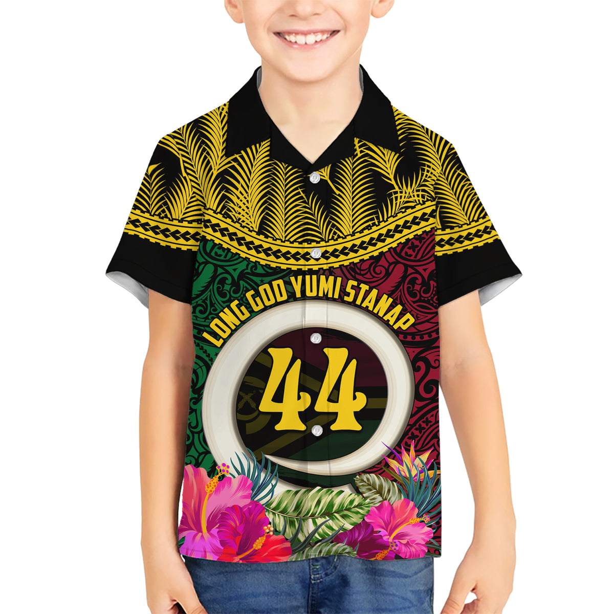 Vanuatu 44th Anniversary Independence Day Hawaiian Shirt Boars Tusk and Namele Plant LT03