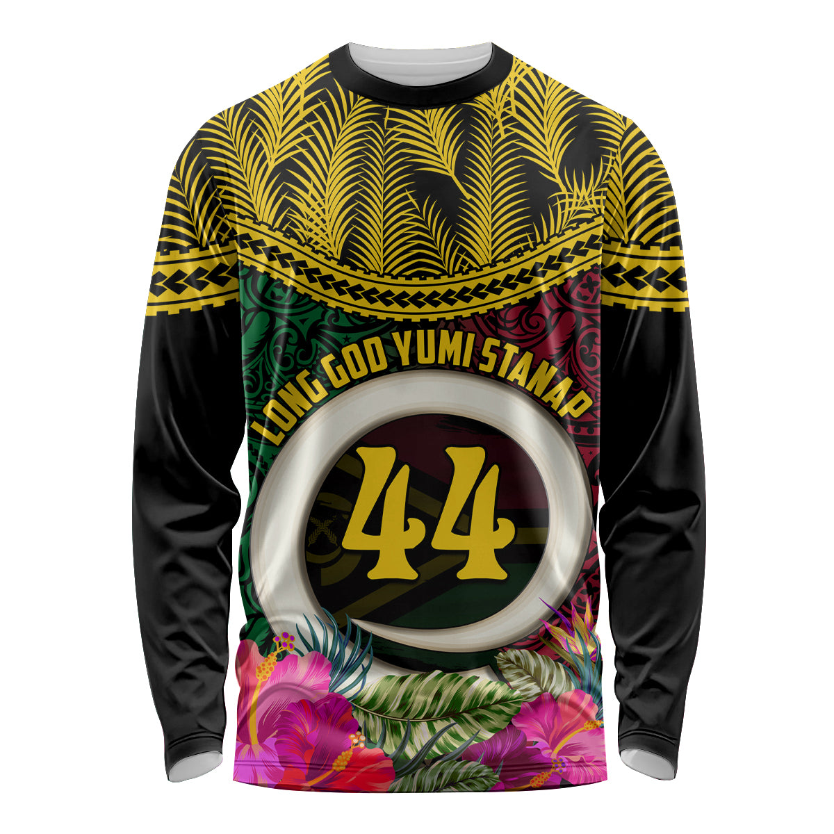 Vanuatu 44th Anniversary Independence Day Long Sleeve Shirt Boars Tusk and Namele Plant LT03 Unisex Black - Polynesian Pride