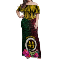 Vanuatu 44th Anniversary Independence Day Off Shoulder Maxi Dress Boars Tusk and Namele Plant LT03 Women Black - Polynesian Pride