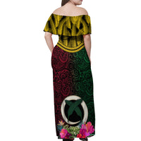 Vanuatu 44th Anniversary Independence Day Off Shoulder Maxi Dress Boars Tusk and Namele Plant LT03 - Polynesian Pride