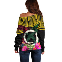 Vanuatu 44th Anniversary Independence Day Off Shoulder Sweater Boars Tusk and Namele Plant LT03