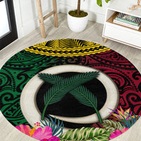 Vanuatu 44th Anniversary Independence Day Round Carpet Boars Tusk and Namele Plant LT03 Black - Polynesian Pride
