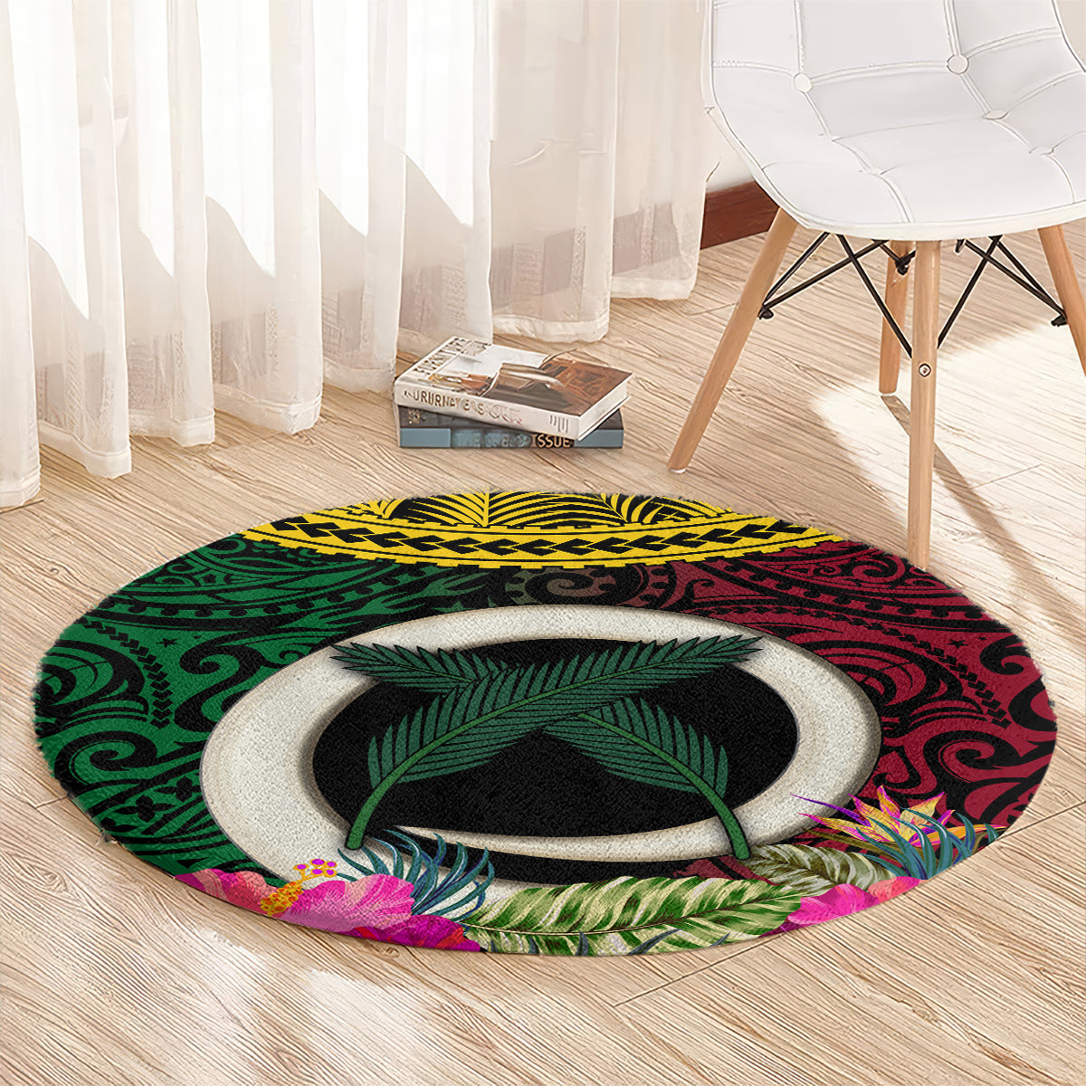 Vanuatu 44th Anniversary Independence Day Round Carpet Boars Tusk and Namele Plant LT03 - Polynesian Pride