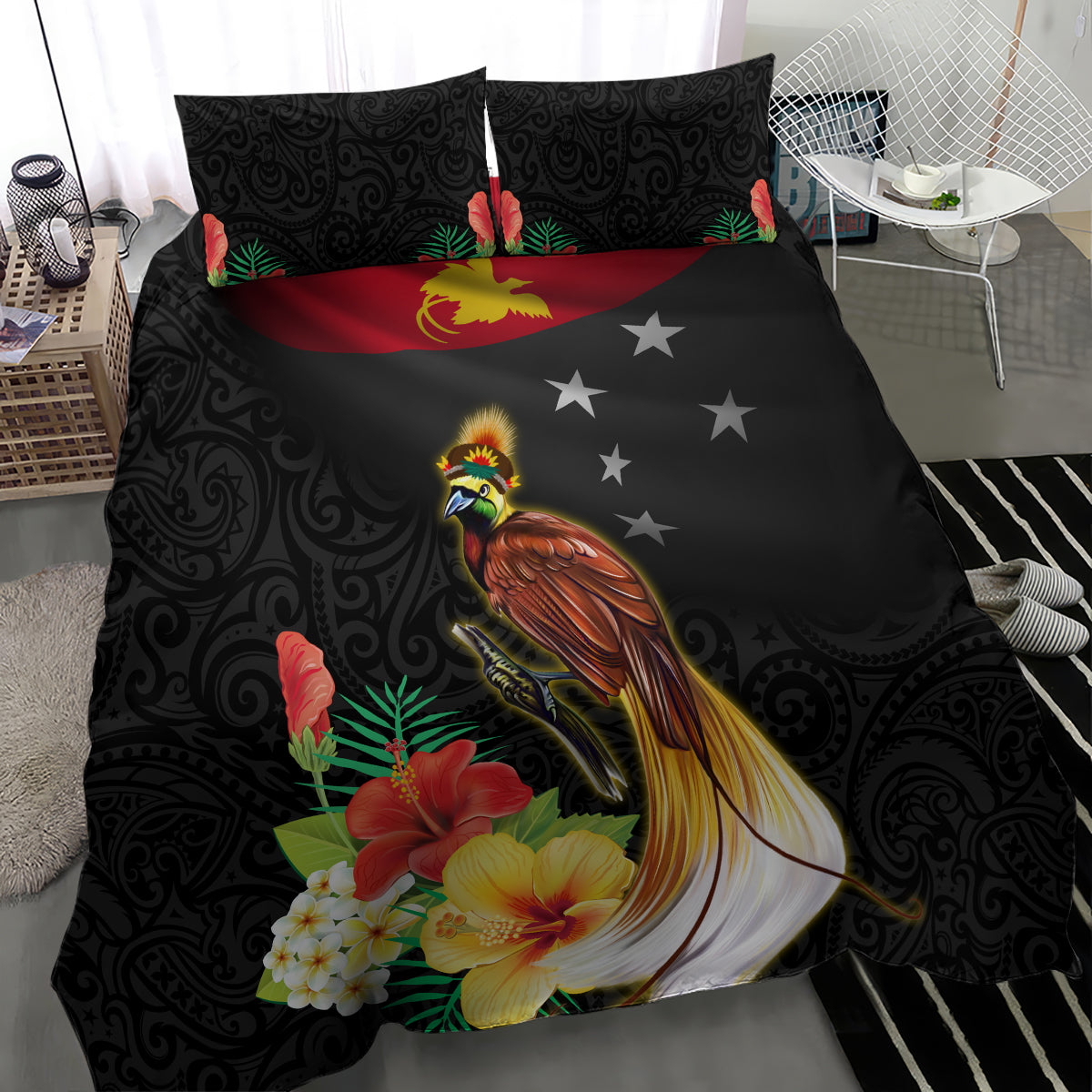 Papua New Guinea Independence Day Bedding Set PNG Flag and Bird-of-Paradise