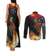Papua New Guinea Independence Day Couples Matching Tank Maxi Dress and Long Sleeve Button Shirt PNG Flag and Bird-of-Paradise