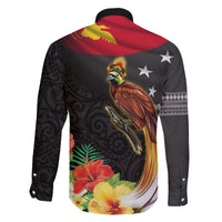 Papua New Guinea Independence Day Family Matching Off The Shoulder Long Sleeve Dress and Hawaiian Shirt PNG Flag and Bird-of-Paradise LT03 - Polynesian Pride
