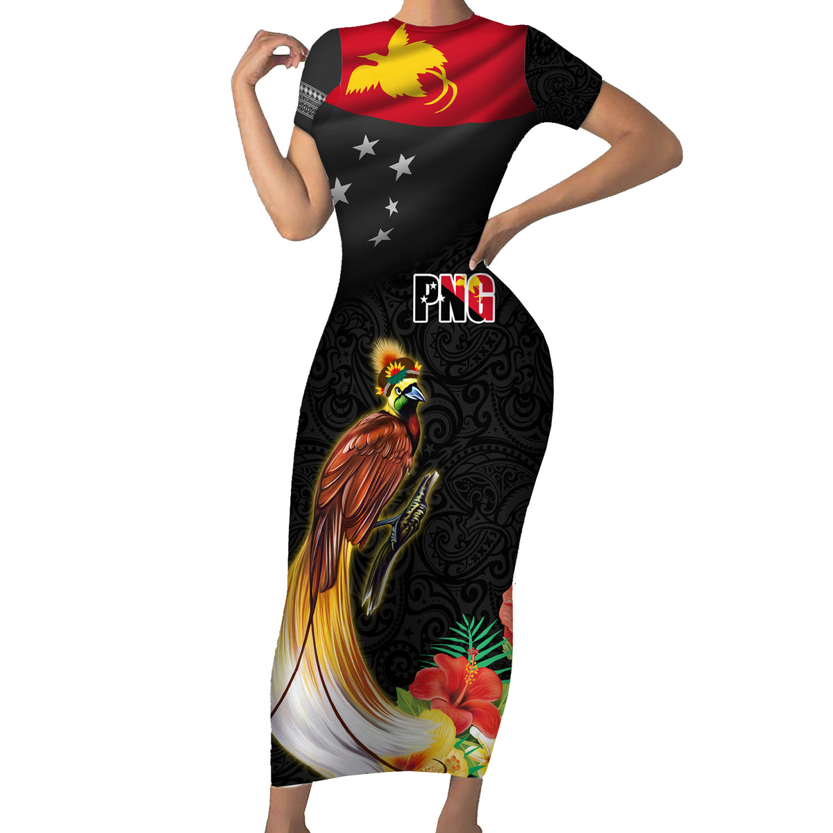 Papua New Guinea Independence Day Family Matching Short Sleeve Bodycon Dress and Hawaiian Shirt PNG Flag and Bird-of-Paradise
