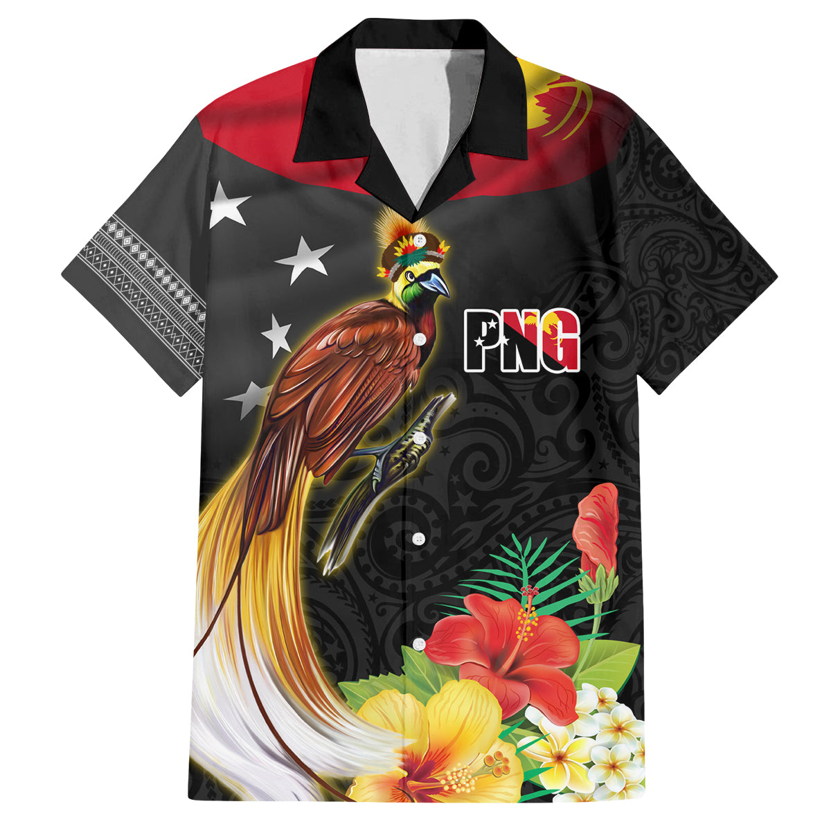 Papua New Guinea Independence Day Family Matching Tank Maxi Dress and Hawaiian Shirt PNG Flag and Bird-of-Paradise LT03 Dad's Shirt - Short Sleeve Black - Polynesian Pride
