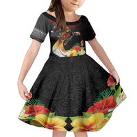 Papua New Guinea Independence Day Kid Short Sleeve Dress PNG Flag and Bird-of-Paradise LT03 KID Black - Polynesian Pride