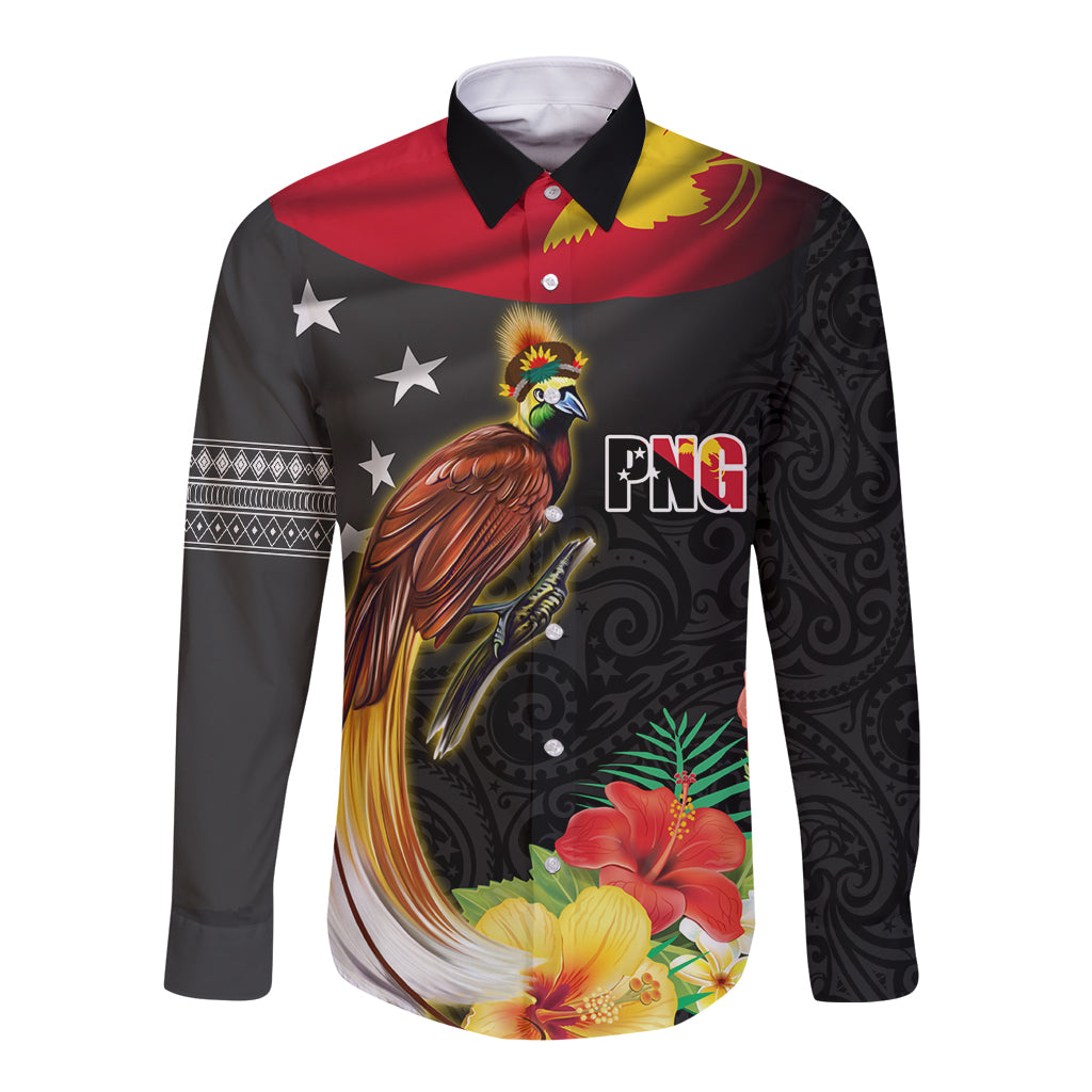 Papua New Guinea Independence Day Long Sleeve Button Shirt PNG Flag and Bird-of-Paradise