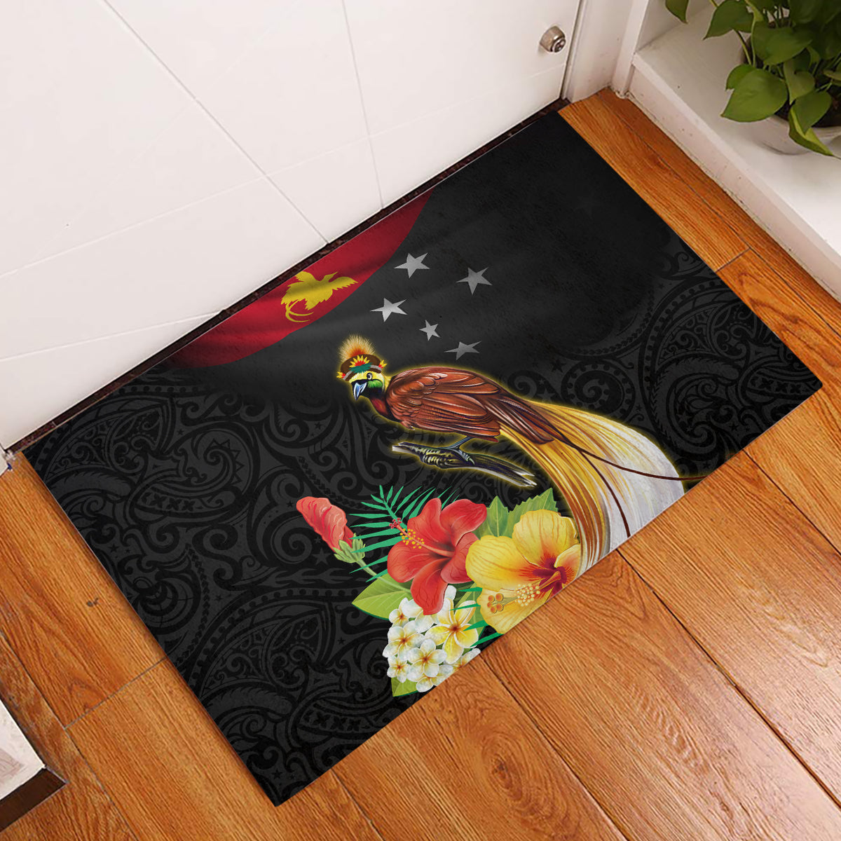 Papua New Guinea Independence Day Rubber Doormat PNG Flag and Bird-of-Paradise