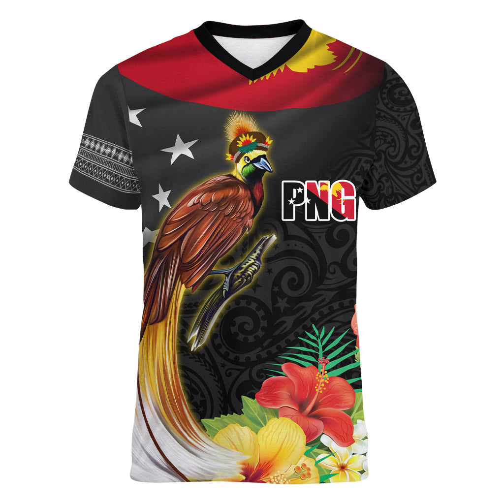 Papua New Guinea Independence Day Women V-Neck T-Shirt PNG Flag and Bird-of-Paradise