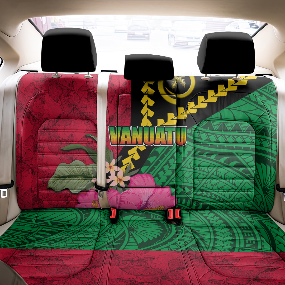 Vanuatu Flag Hibiscus Polynesian Pattern Back Car Seat Cover