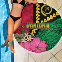 Vanuatu Flag Hibiscus Polynesian Pattern Beach Blanket
