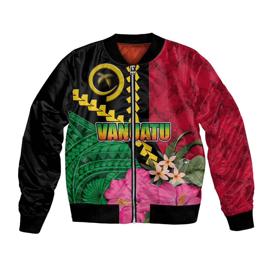 Vanuatu Flag Hibiscus Polynesian Pattern Bomber Jacket LT03 Unisex Black - Polynesian Pride