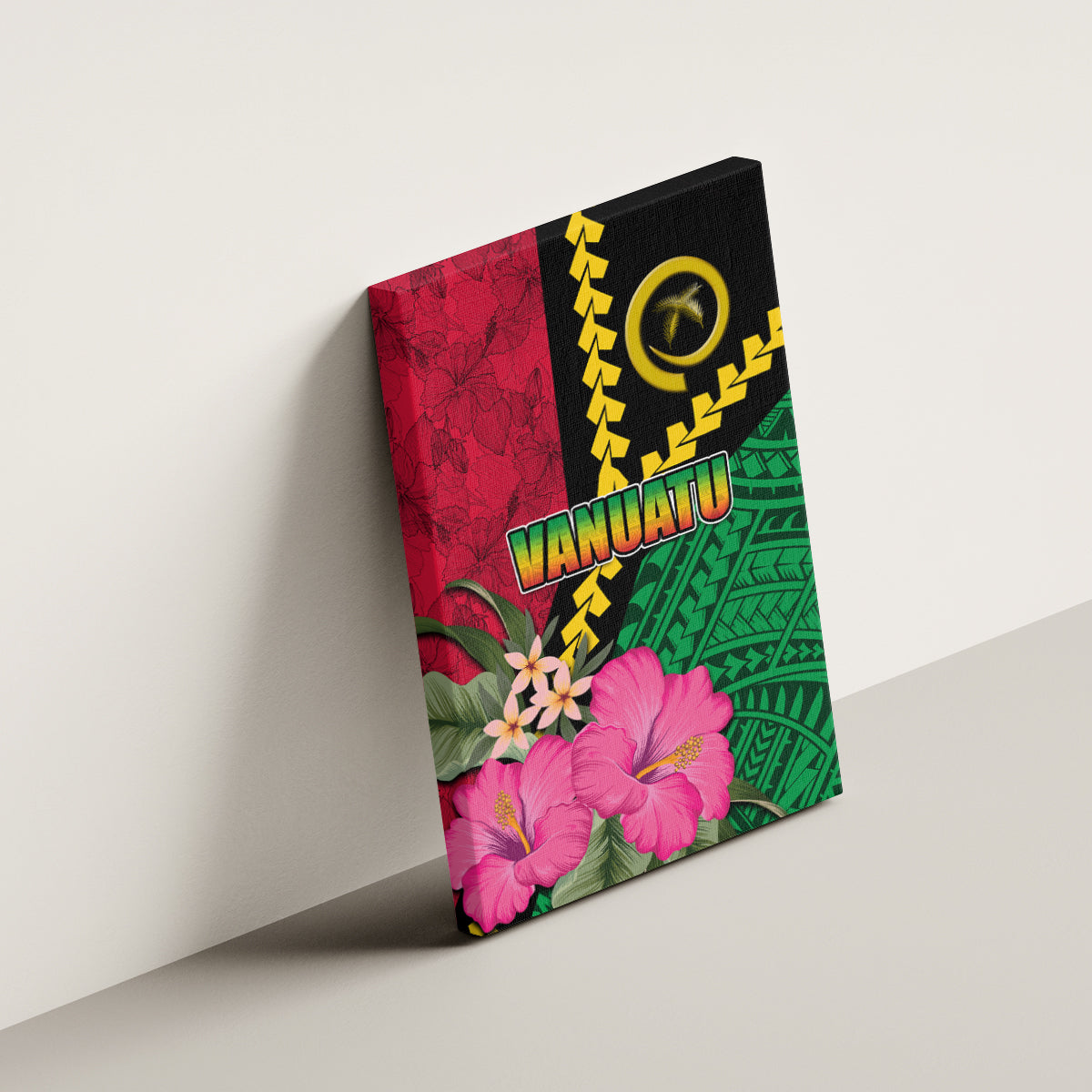 Vanuatu Flag Hibiscus Polynesian Pattern Canvas Wall Art