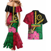 Vanuatu Flag Hibiscus Polynesian Pattern Couples Matching Mermaid Dress and Hawaiian Shirt