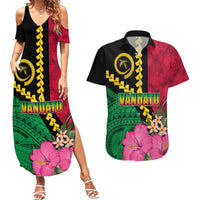 Vanuatu Flag Hibiscus Polynesian Pattern Couples Matching Summer Maxi Dress and Hawaiian Shirt