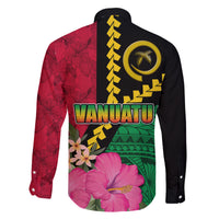 Vanuatu Flag Hibiscus Polynesian Pattern Family Matching Long Sleeve Bodycon Dress and Hawaiian Shirt LT03 - Polynesian Pride