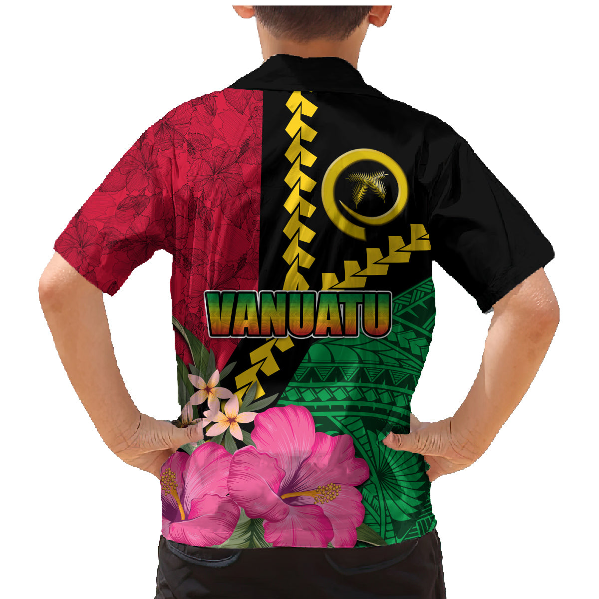 Vanuatu Flag Hibiscus Polynesian Pattern Family Matching Mermaid Dress and Hawaiian Shirt
