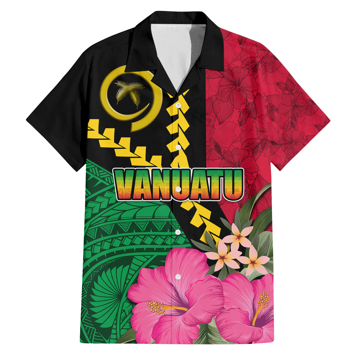 Vanuatu Flag Hibiscus Polynesian Pattern Family Matching Mermaid Dress and Hawaiian Shirt
