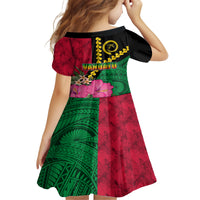 Vanuatu Flag Hibiscus Polynesian Pattern Family Matching Off The Shoulder Long Sleeve Dress and Hawaiian Shirt LT03 - Polynesian Pride