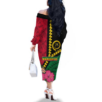 Vanuatu Flag Hibiscus Polynesian Pattern Family Matching Off The Shoulder Long Sleeve Dress and Hawaiian Shirt LT03 - Polynesian Pride
