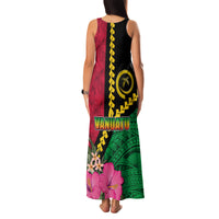 Vanuatu Flag Hibiscus Polynesian Pattern Family Matching Tank Maxi Dress and Hawaiian Shirt