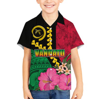 Vanuatu Flag Hibiscus Polynesian Pattern Kid Hawaiian Shirt LT03 Kid Black - Polynesian Pride