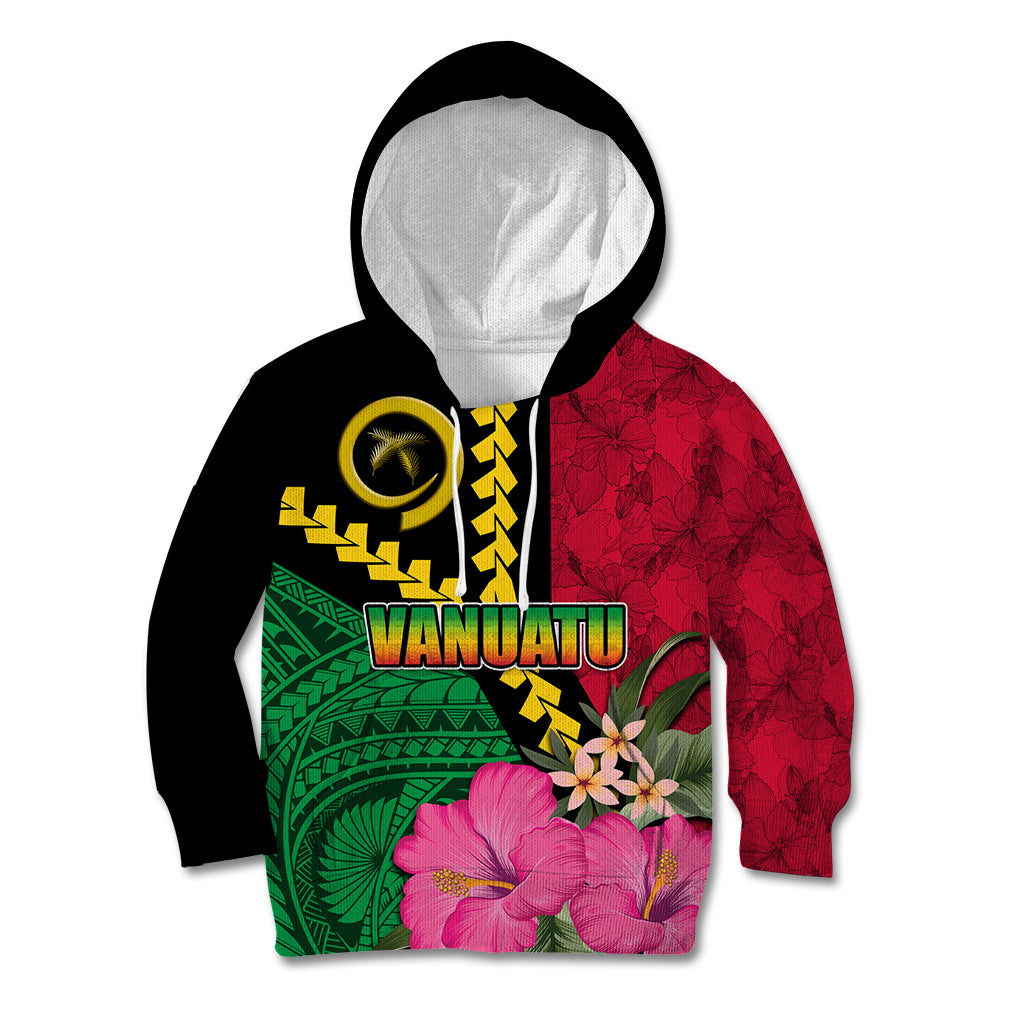 Vanuatu Flag Hibiscus Polynesian Pattern Kid Hoodie