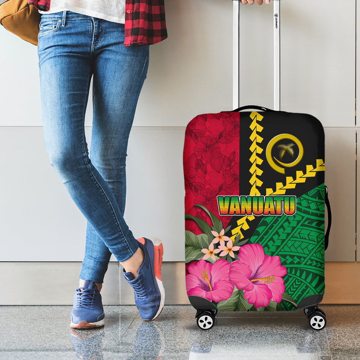 Vanuatu Flag Hibiscus Polynesian Pattern Luggage Cover LT03 - Polynesian Pride
