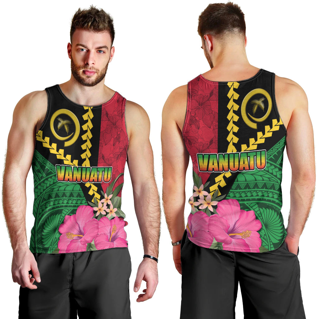 Vanuatu Flag Hibiscus Polynesian Pattern Men Tank Top