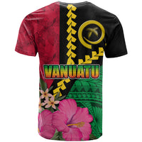 Vanuatu Flag Hibiscus Polynesian Pattern T Shirt